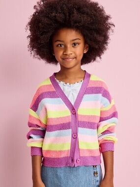 Girls striped v-neck cardigan sweater